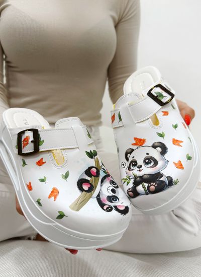 Ženske klompe sa dezenima E987 - PANDA - BELA