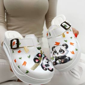 Ženske klompe sa dezenima E987 - PANDA - BELA