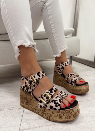 Ženske sandale F013 - NA PLATFORMU - BEŽ - LEOPARD
