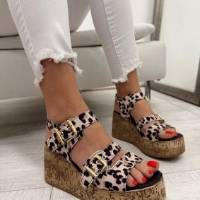 Ženske sandale F013 - NA PLATFORMU - BEŽ - LEOPARD