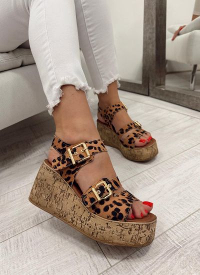 Ženske sandale F013 - NA PLATFORMU - KAMEL - LEOPARD