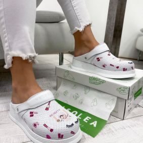 Kožne klompe F018 - BEAUTY - BELA