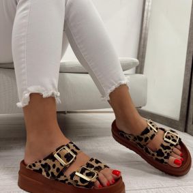 Ženske papuče F041 - SA KAIŠEVIMA - LEOPARD