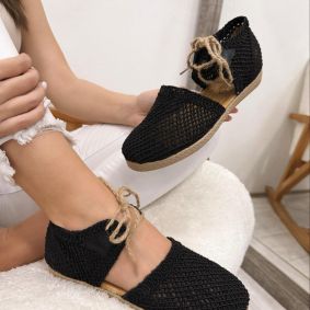 Ženske espadrile F145 - SA VEZOM - CRNA