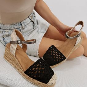 Ženske espadrile F194 - SA VEZOM - CRNA