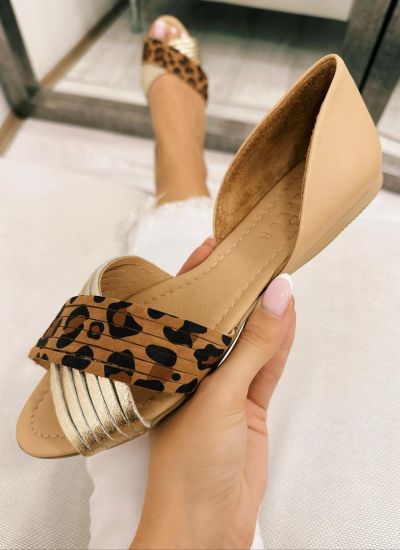 Kožne sandale F264 - LB ALPLER LOVE BALLERIN'S - LEOPARD - ZLATNA - BEŽ