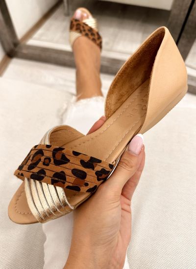 Kožne sandale F264 - LB ALPLER LOVE BALLERIN'S - LEOPARD - ZLATNA - BEŽ