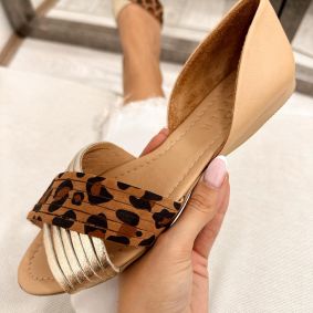 Kožne sandale F264 - LB ALPLER LOVE BALLERIN'S - LEOPARD - ZLATNA - BEŽ