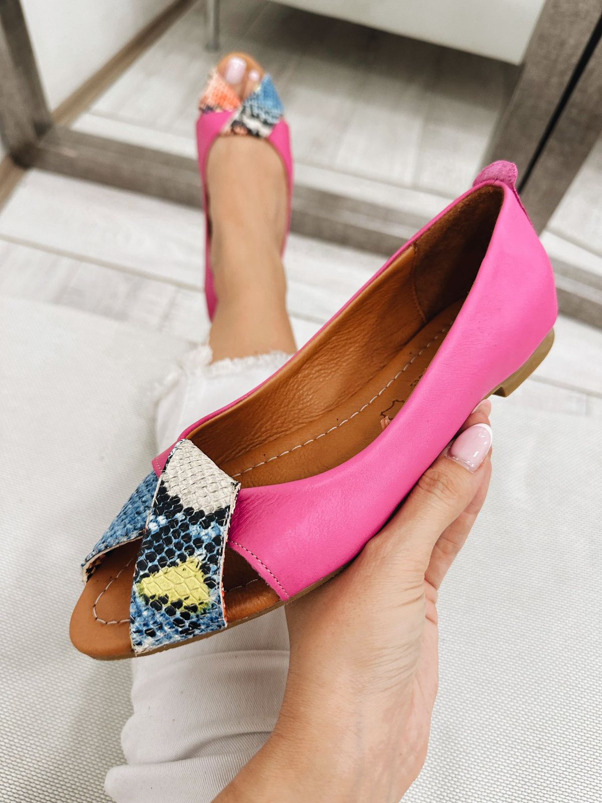 Kožne sandale F284 - LOVE BALLERIN'S - ZMIJSKE - PINK