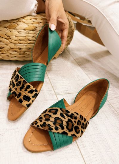 Kožne sandale F287 - LOVE BALLERIN'S - LEOPARD - ZELENA