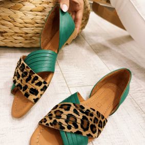Kožne sandale F287 - LOVE BALLERIN'S - LEOPARD - ZELENA