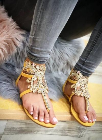 FLIP FLOP SANDALS WITH ORNAMENTS - YELLOW