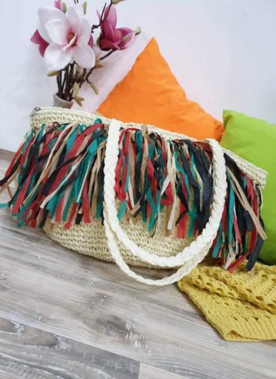 KNITTED  BAG WITH TASSELS - BEIGE