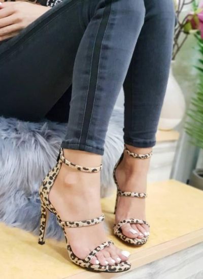 LEOPARD PRINT SANDALS WITH BELTS ON THIN HEEL