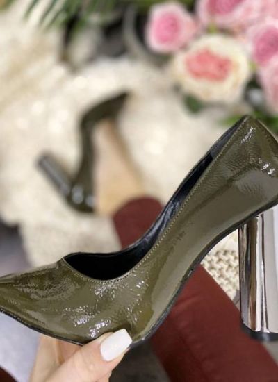 STILETTO SHOES WITH METALIC THICK HEEL - GREEN