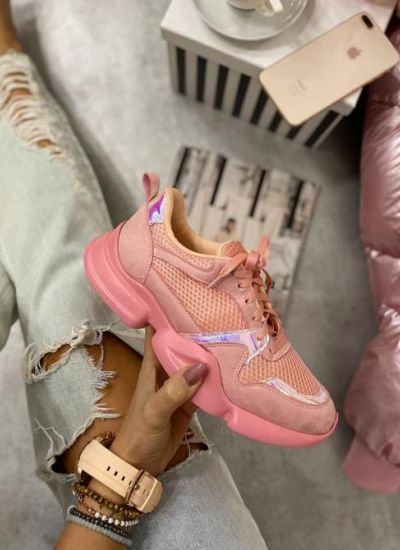 LACE UP HOLOGRAM SNEAKERS - ROSE 