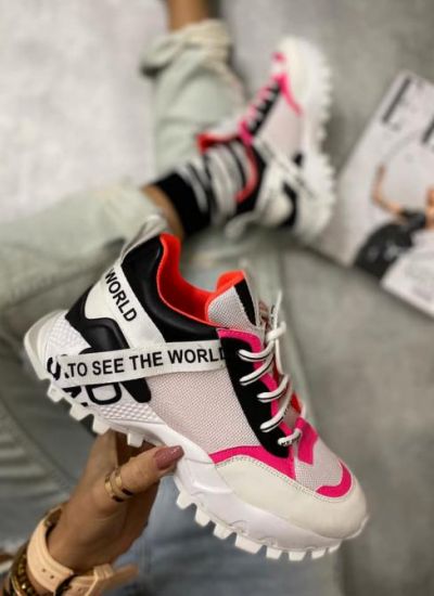 SNEAKERS WITH INSCRIPTION - WHITE/BLACK/PINK
