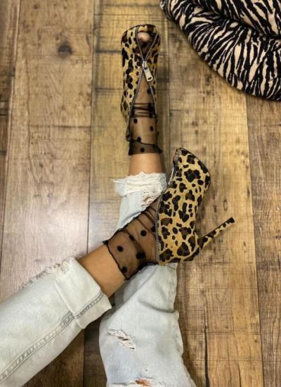 THIN HEEL LEOPARD SHOES WITH ZIPPER 