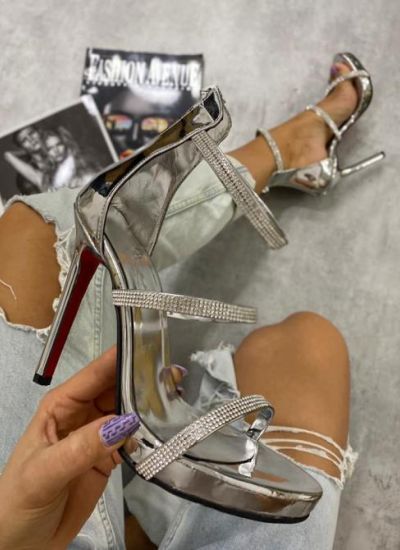 THIN HEEL STRAPS SANDALS WITH ZIRCONS - SILVER
