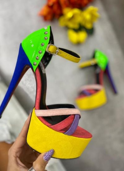 COLOURFUL THIN HEEL SANDALS WITH SPIKES 