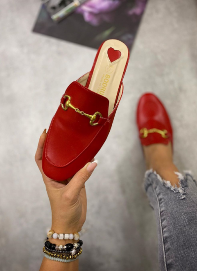 FLAT LOAFER MULES - RED