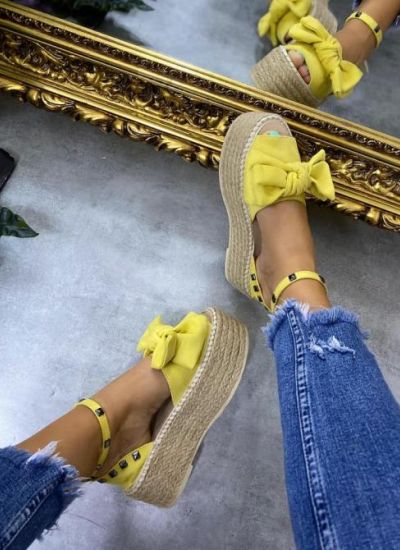 PLATFORM JUTE SANDALS WITH BOW  - YELLOW