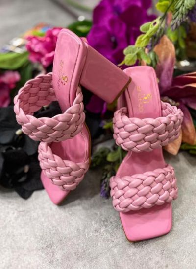 KNITTED MULES WITH BLOCK HEEL - ROSE
