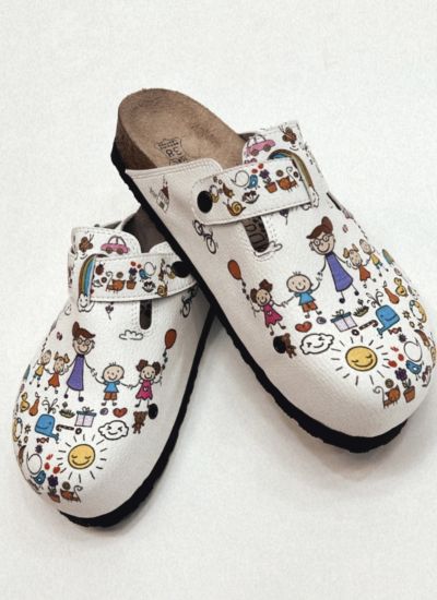 Patterned women clogs A004 - HAPPY PLAY - WHITE
