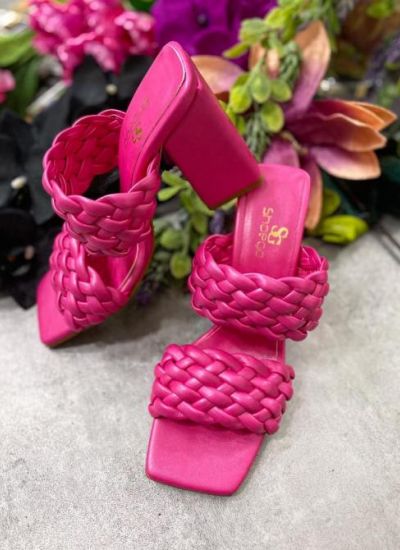 KNITTED MULES WITH BLOCK HEEL - PINK