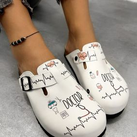 Patterned women clogs A042 - DOCTOR - WHITE