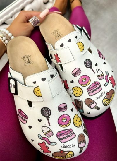 Patterned women clogs SWEET CANDY - WHITE