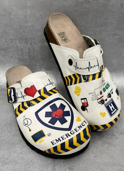 Patterned women clogs A012 - EMERGENCY - WHITE