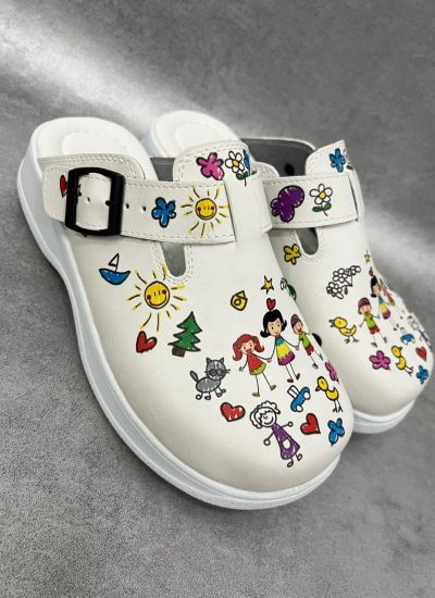 Patterned women clogs A015 - FAMILY - WHITE
