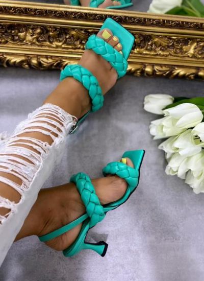 KNITTED SANDALS WITH THIN HEEL - GREEN