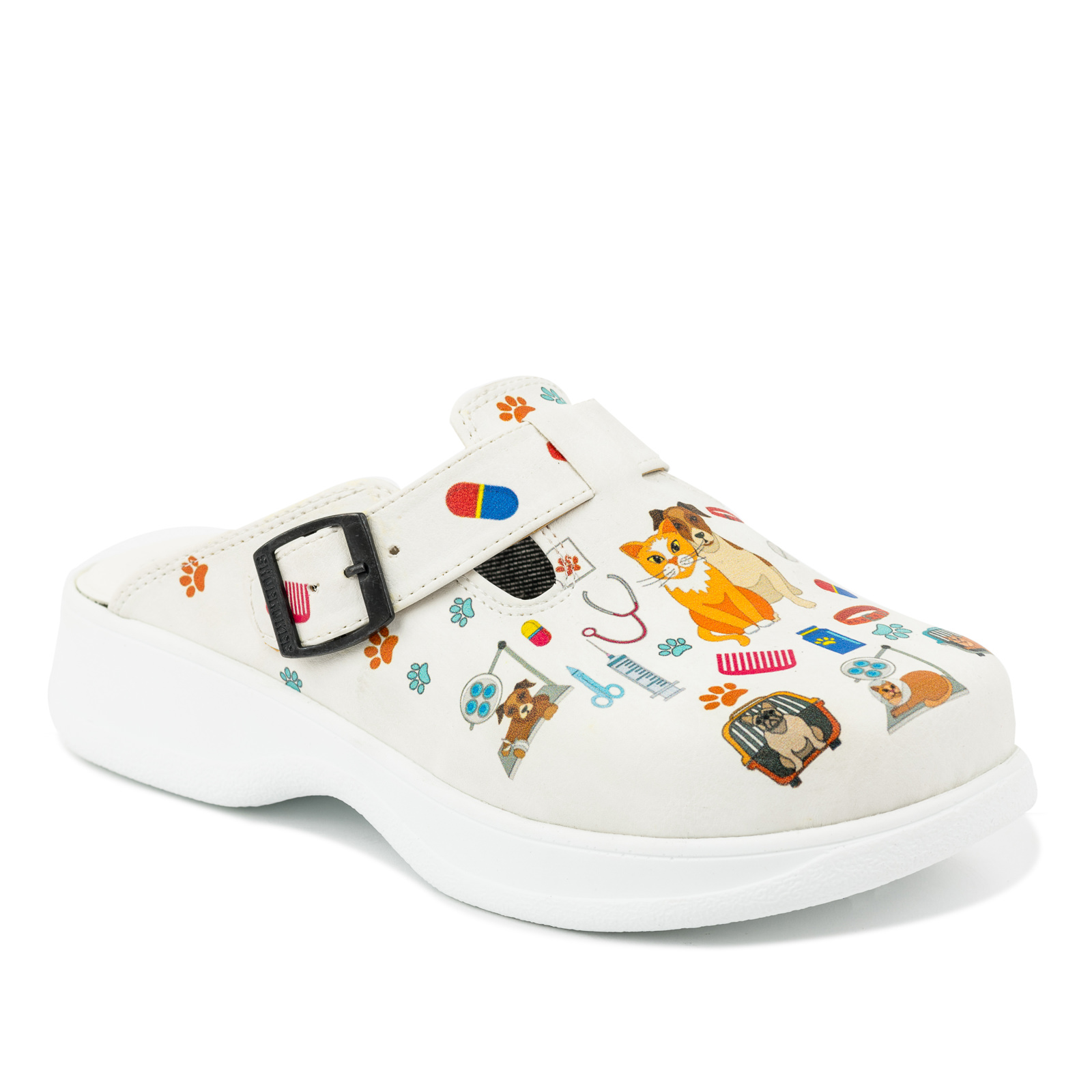 Patterned women clogs A031 VETERINARY - WHITE