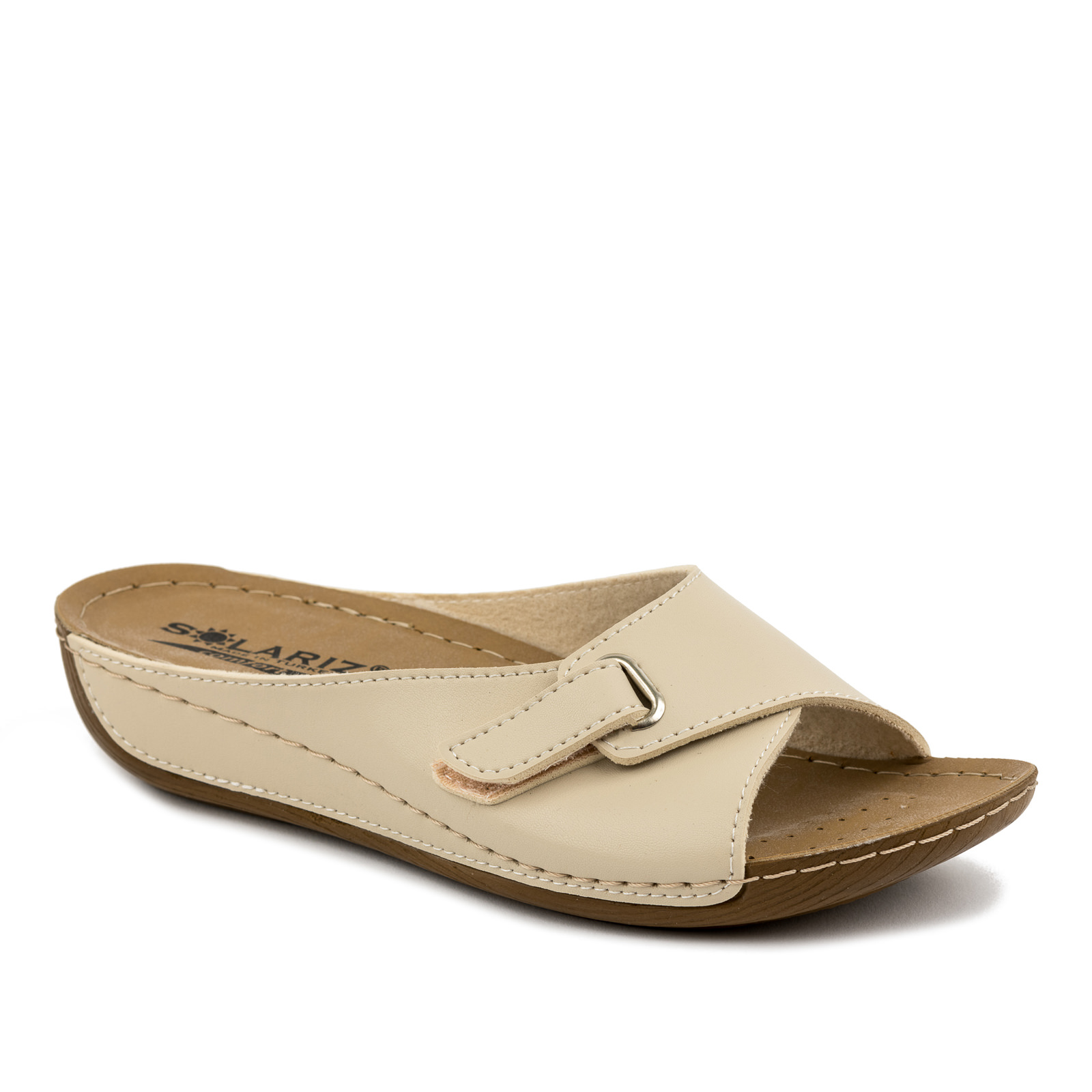 ANATOMICAL SLIPPERS WITH HIGHER SOLE AND VELCRO BAND -  LIGHT BEIGE