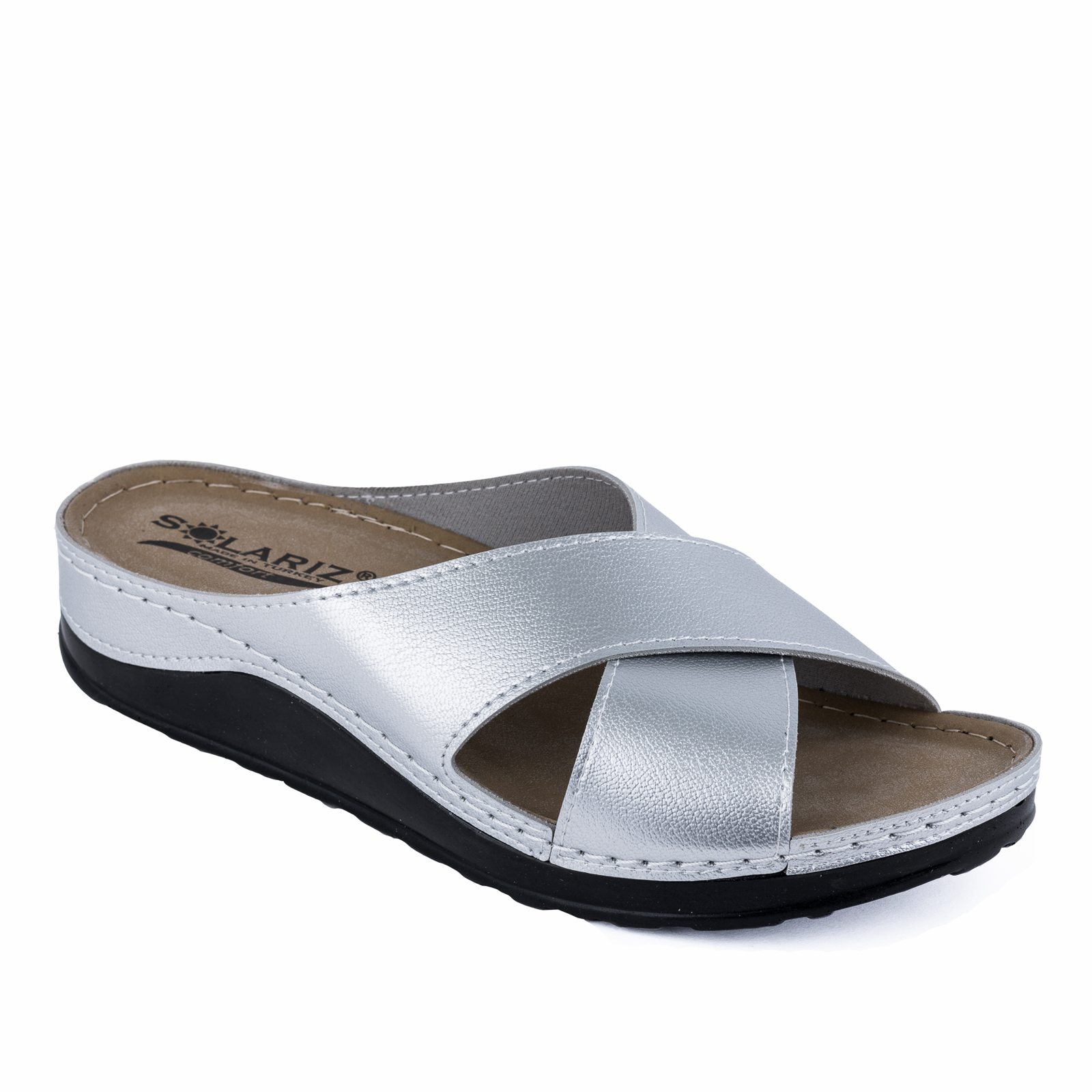 ANATOMICAL CROSS STRAP SLIPPERS - SILVER