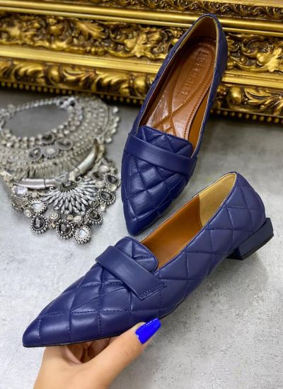 POINTED BALLET FLATS WITH BELT - NAVY BLUE