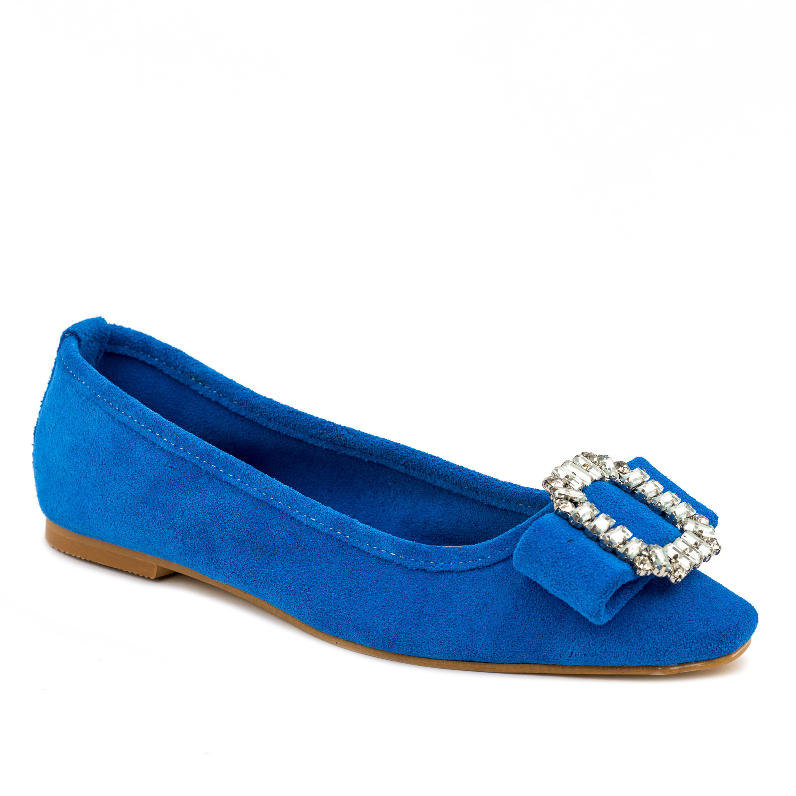LEATHER BALLET FLATS WITH CLIP - BLUE
