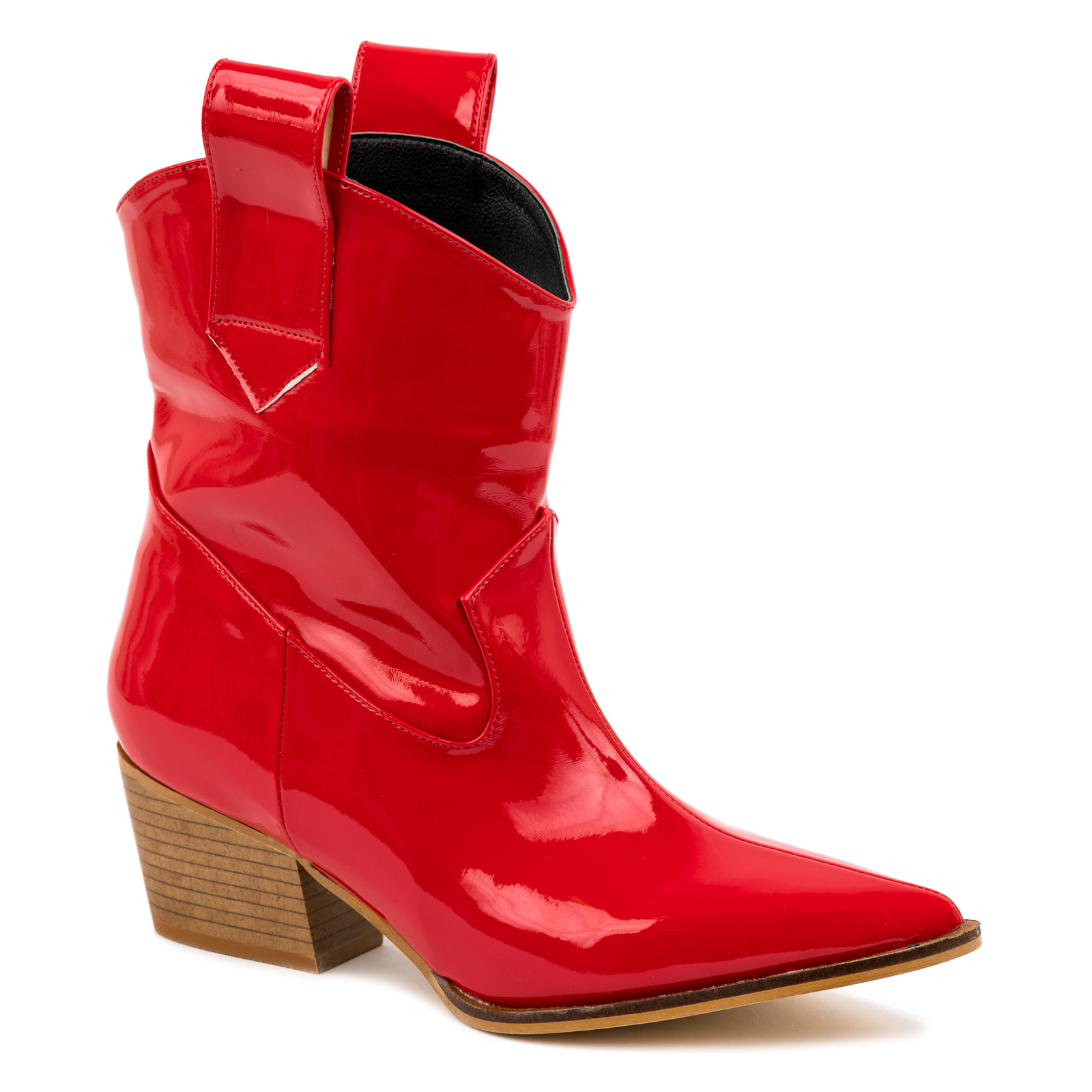 PATENT SPIKE COWGIRL BOOTS - RED 