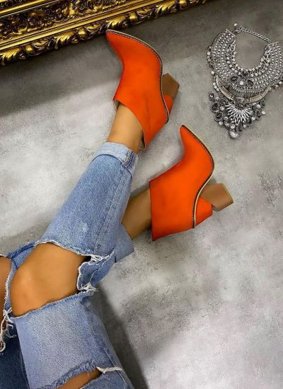 VELOUR SPIKE ANKLE BOOTS - ORANGE