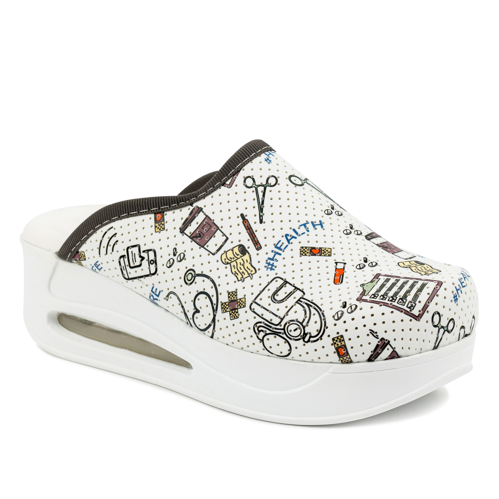 Patterned women clogs A035 - DOCTOR AIR - WHITE