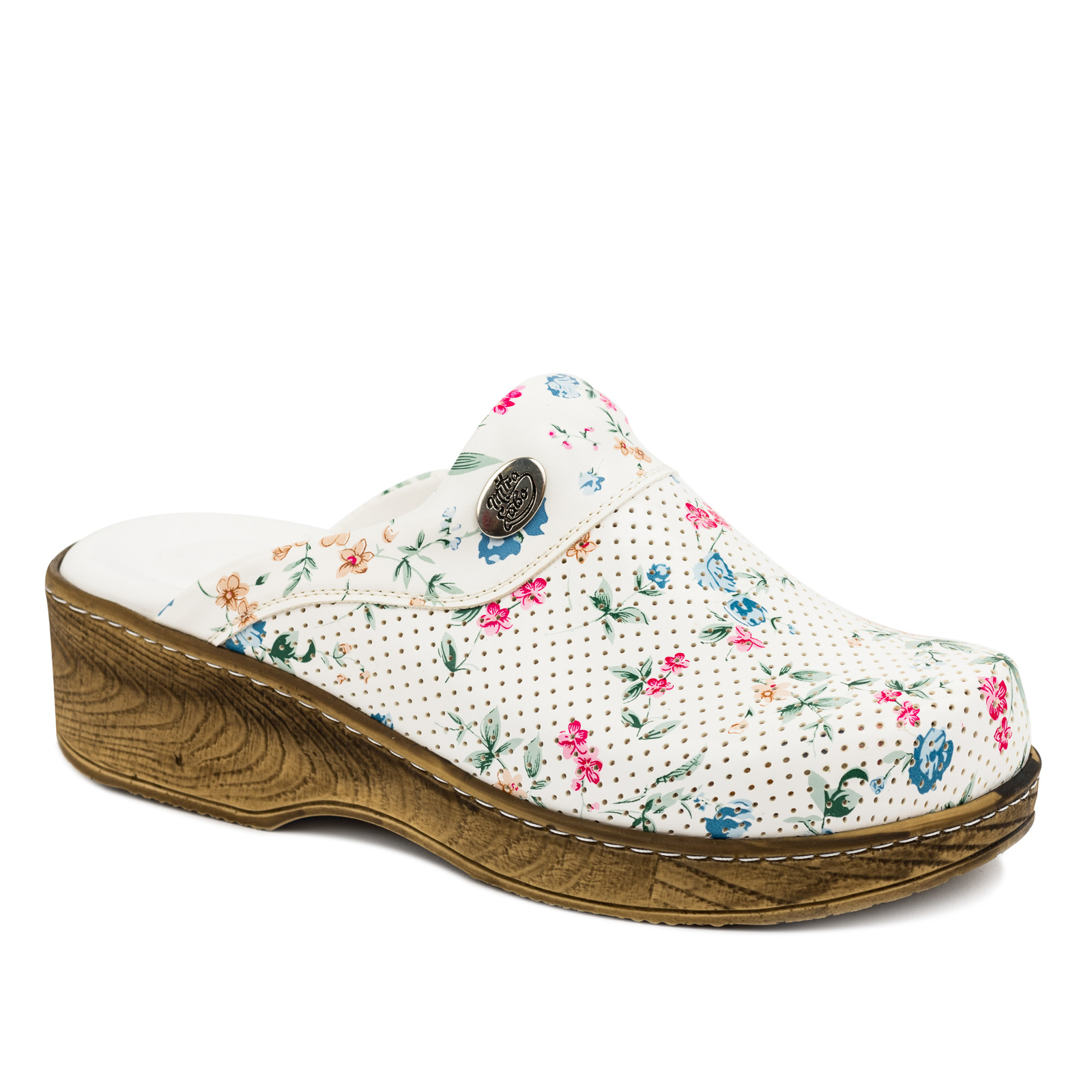 Patterned women clogs A043 - FLORAL - WHITE
