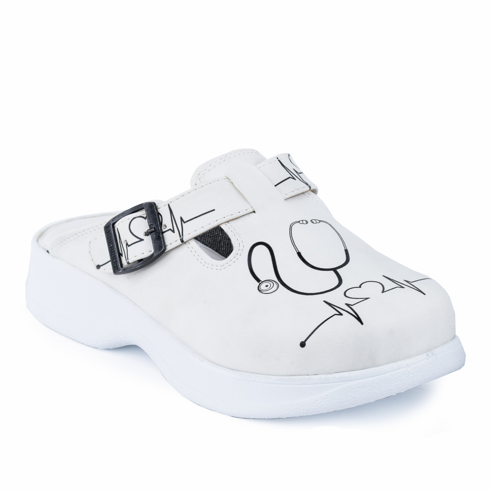 Patterned women clogs A042 - DOCTOR - WHITE