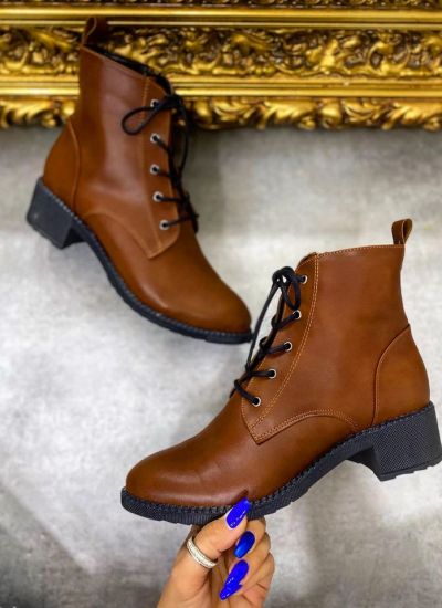 LACE UP ANKLE BOOTS WITH LOW THICK HEEL - CAMEL