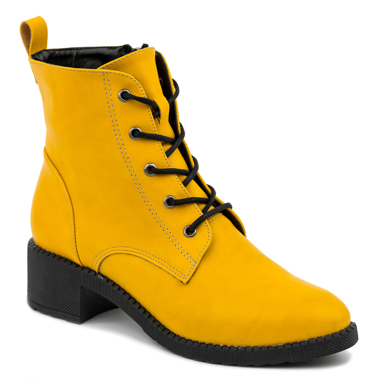 LACE UP ANKLE BOOTS WITH LOW THICK HEEL - YELLOW