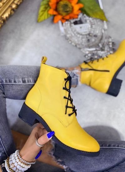 LACE UP ANKLE BOOTS WITH LOW THICK HEEL - YELLOW
