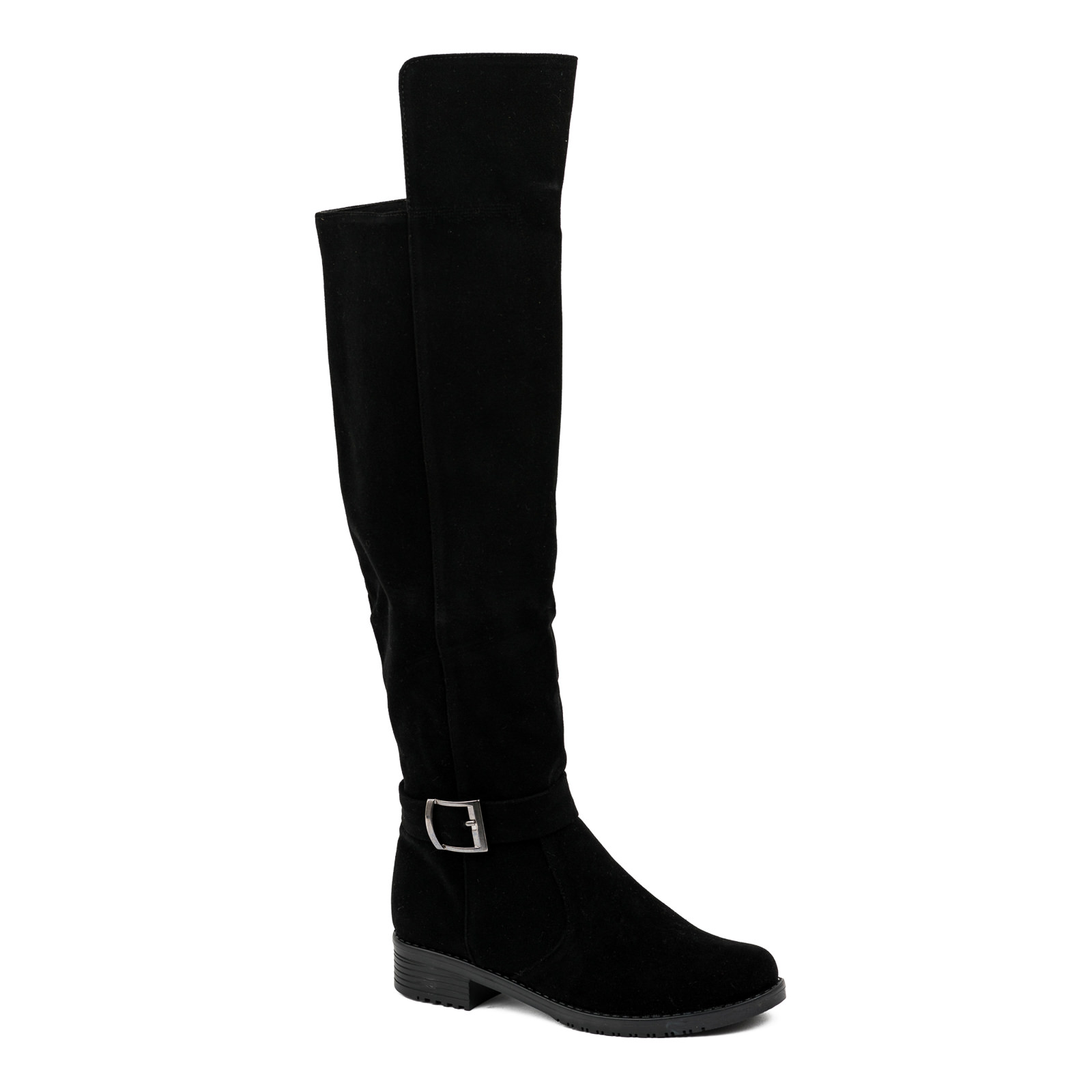 VELOUR HIGH BOOTS WITH BELTS - BLACK