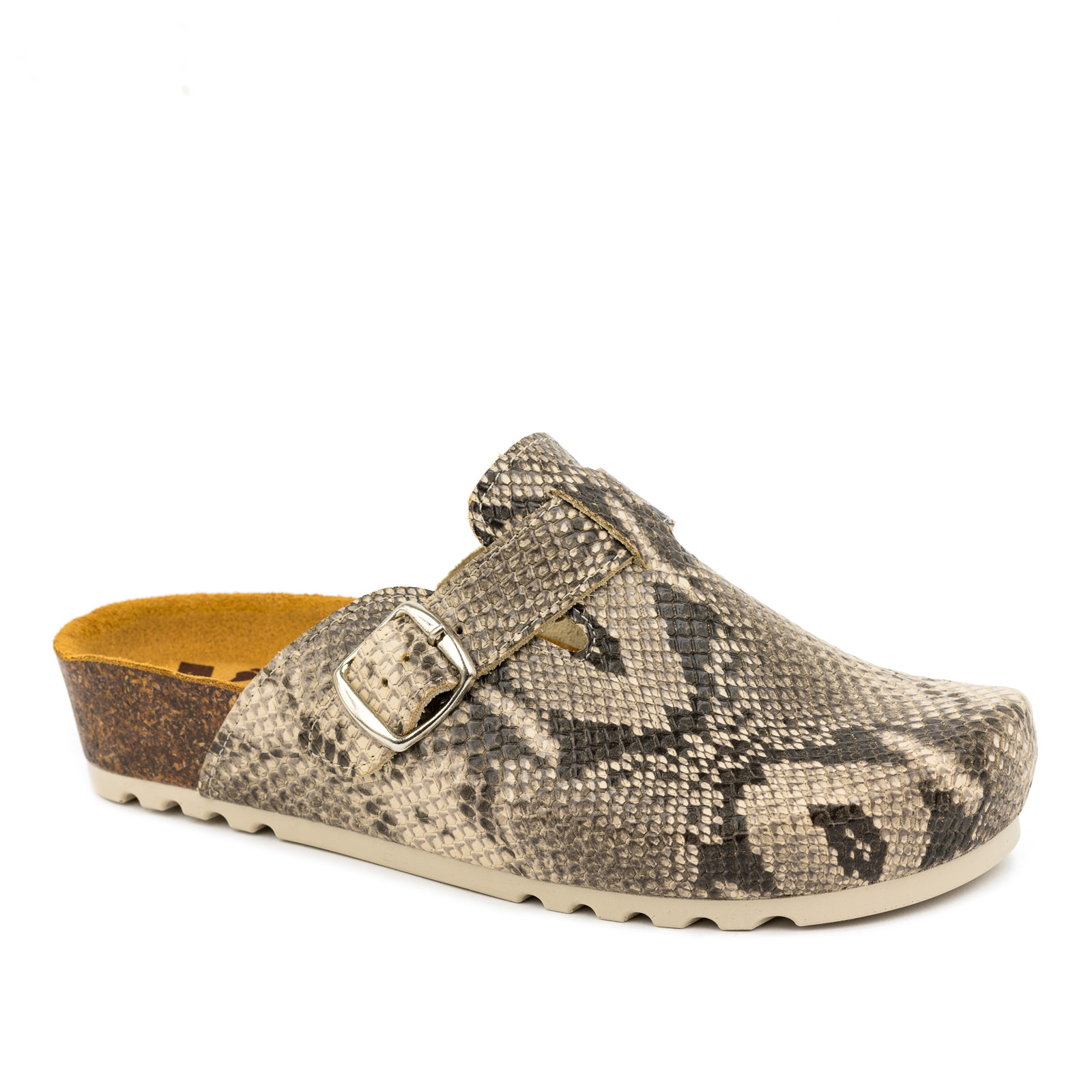 SNAKE LEATHER ANATOMIC CLOGS - BEIGE