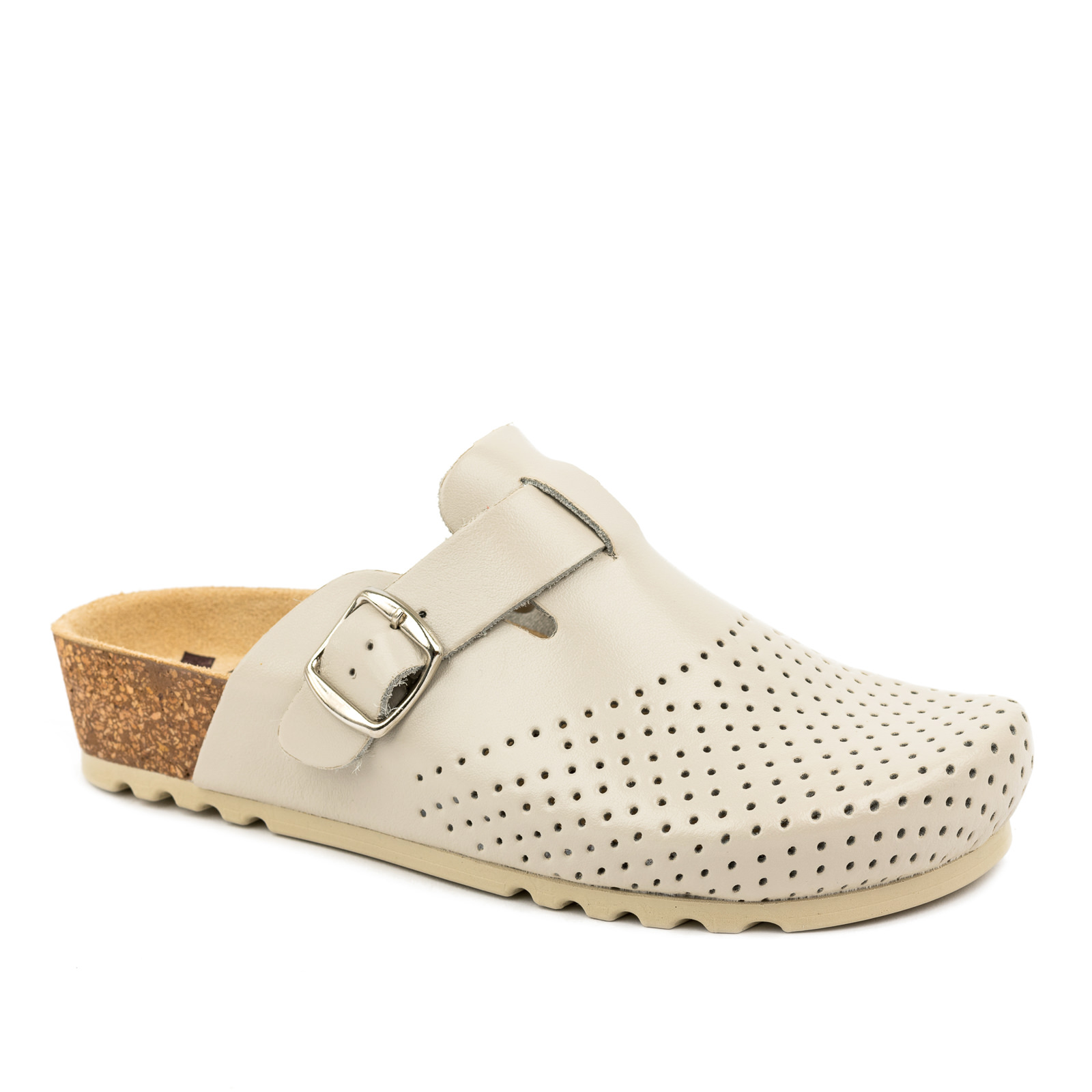 LEATHER ANATOMIC CLOGS WITH VELCRO BAND - BEIGE